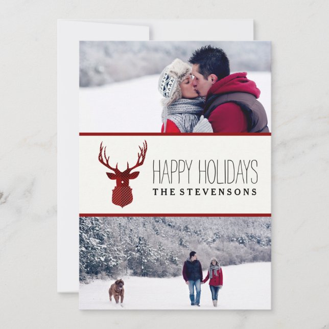 RUSTIC DEER | PLAID HOLIDAY PHOTO CARD (Front)