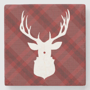 RUSTIC DEER   RED PLAID   STYLISH HOLIDAY COASTERS