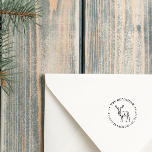 Rustic Deer Round Family Return Address Rubber Stamp