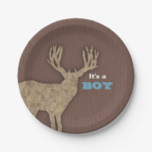 Rustic Deer Silhouette Baby Shower Paper Plate