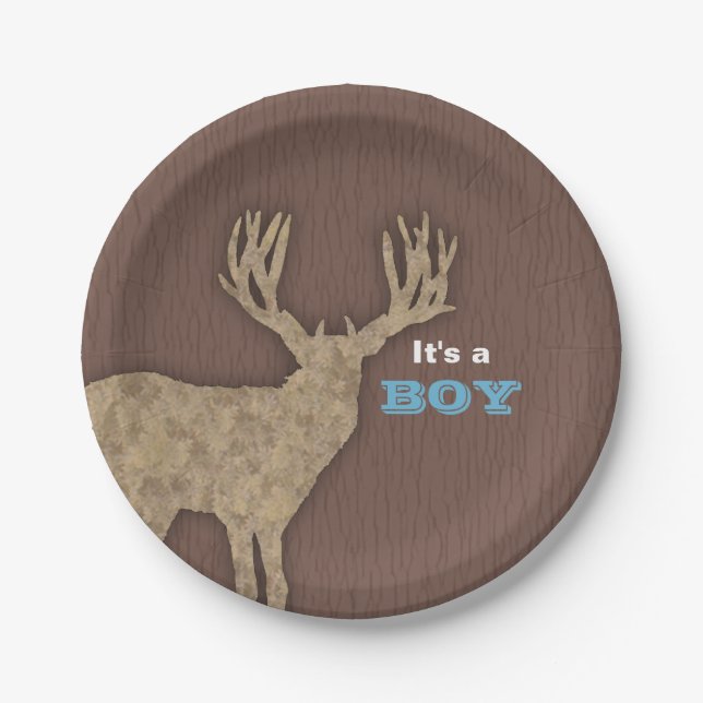 Rustic Deer Silhouette Baby Shower Paper Plate (Front)