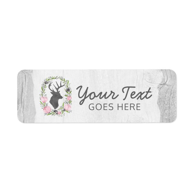 Rustic Deer Silhouette Floral Wreath Cameo on Wood (Front)