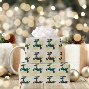 Rustic Deer Teal Gold Boho Pattern Wrapping Paper