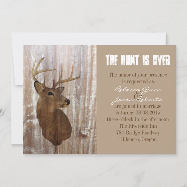 rustic deer the hunt is over wedding invitation (Front)