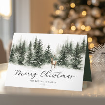 Rustic Deer Watercolor Christmas Card