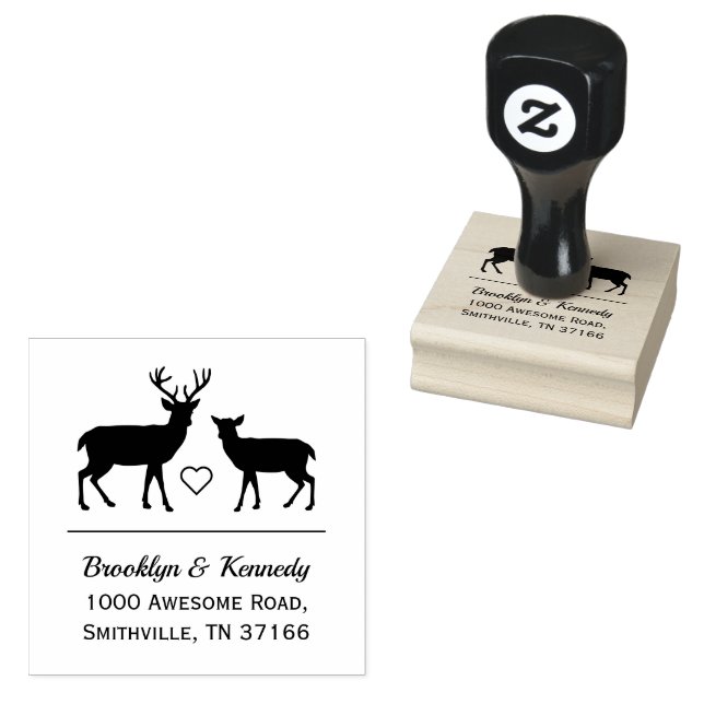 Rustic Deer Wedding Couple Name Return Address Rubber Stamp (Stamped)