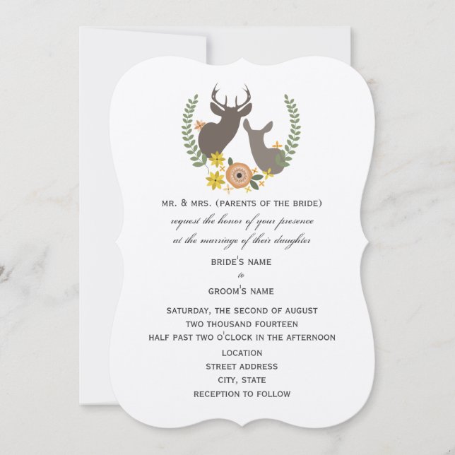 Rustic Deer Wedding - Orange Floral Invitation (Front)