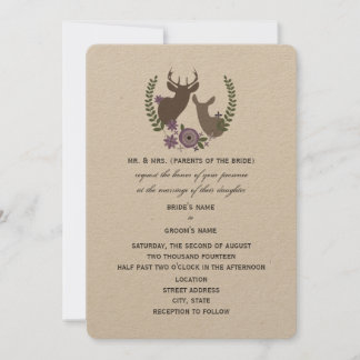 Rustic Deer Wedding - Purple Floral Invitation