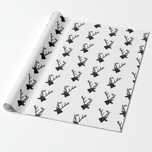 Rustic Deer with Antlers Silhouettes CUSTOM COLOR Wrapping Paper (Unrolled)