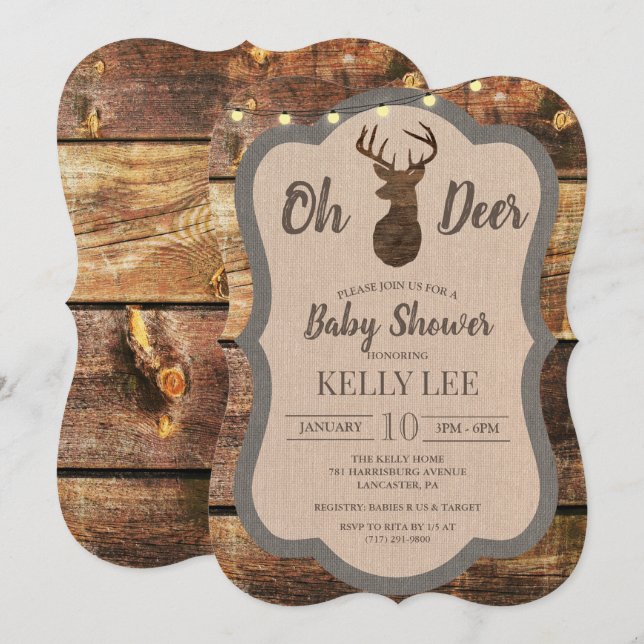 Rustic Deer Wood Baby Shower Invitation (Front/Back)
