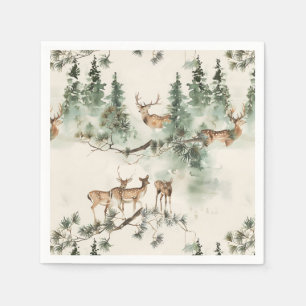 Rustic deers and conifers napkin