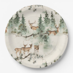 Rustic deers and conifers paper plate