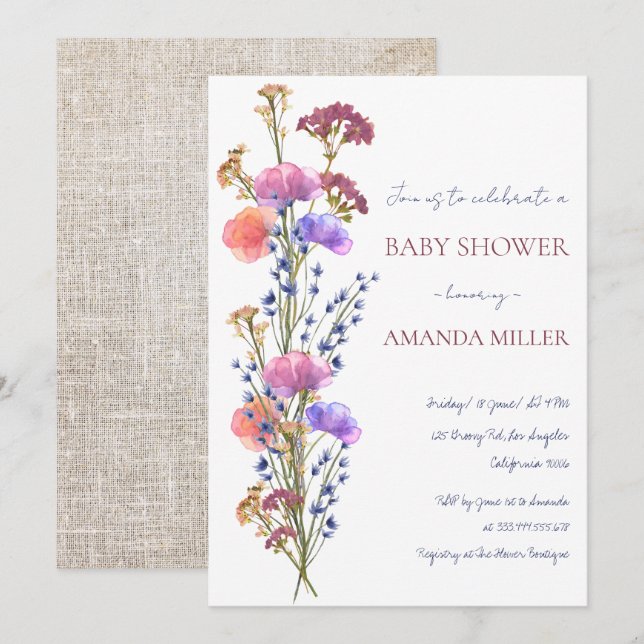 Rustic Delicate Acrylic Floral Bouquet Baby Shower Invitation (Front/Back)