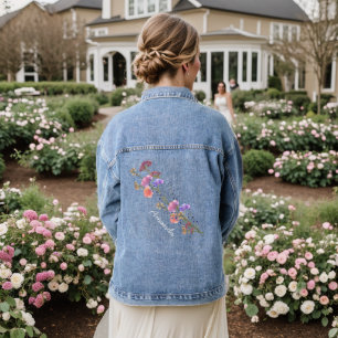 Rustic Delicate Acrylic Floral Bouquet Custom Denim Jacket