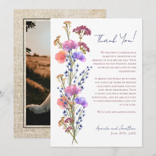 Rustic Delicate Acrylic Floral Photo Thank You Card