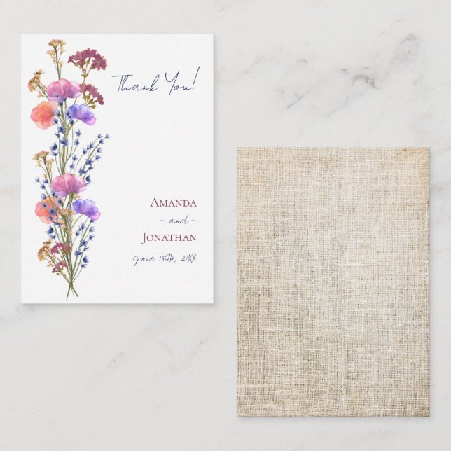 Rustic Delicate Acrylic Floral Wedding Thank You Card (Front/Back)