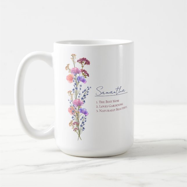 Rustic Delicate Acrylic Wildflower Personalised Coffee Mug (Left)