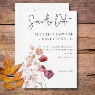 Rustic Delicate Burgundy & Rust Fall Leaves Save The Date