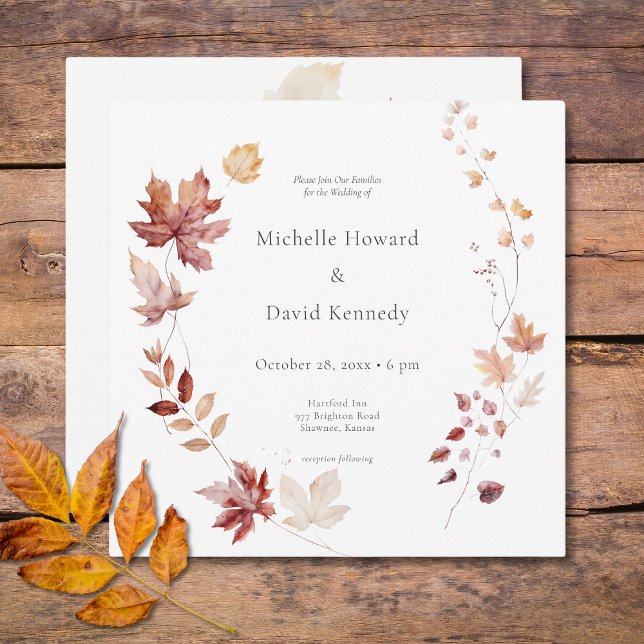 Rustic Delicate Burgundy & Rust Fall Leaves Square Invitation (Rustic Delicate Burgundy & Rust Fall Leaves Square Invitation)