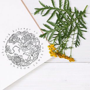 Rustic Delicate Floral Bird Custom Name Library  Rubber Stamp