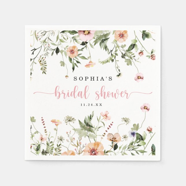 Rustic Delicate Pink Wildflower Bridal Shower Napkin (Front)