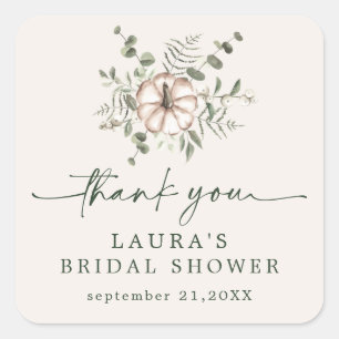 Rustic Delicate Pumpkin Bridal Shower Thank You Square Sticker