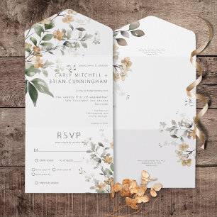 Rustic Delicate Tan Fall Wildflowers Dinner All In One Invitation