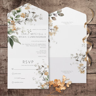 Rustic Delicate Tan Fall Wildflowers No Dinner All In One Invitation