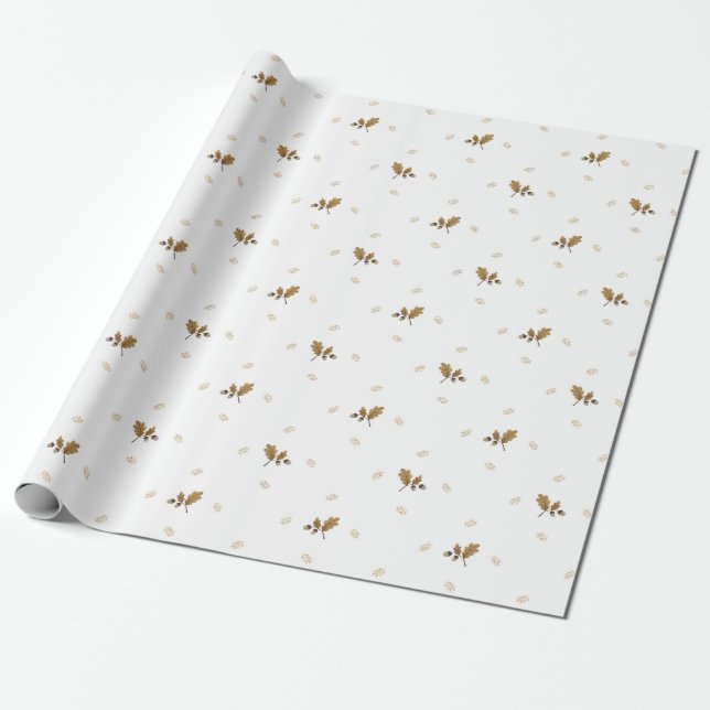Rustic Delicate Tan Playful Acorn Branch Gift Wrapping Paper (Unrolled)