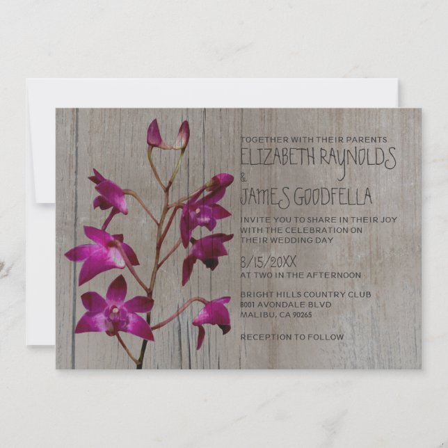 Rustic Dendrobium Orchid Wedding Invitations (Front)