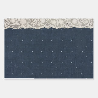 Rustic Denim and Delicate Lace Gift Wrapping Paper Sheet