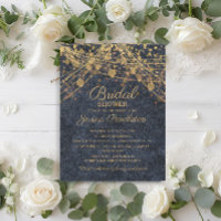 Rustic Denim Blue Gold String Lights Bridal Shower