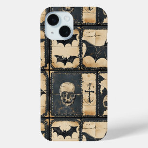 Rustic Denim Halloween Patchwork Pattern iPhone 15 Case