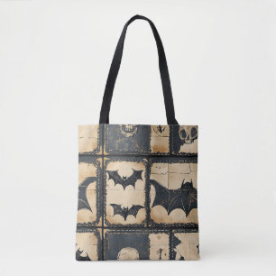 Rustic Denim Halloween Patchwork Pattern Tote Bag