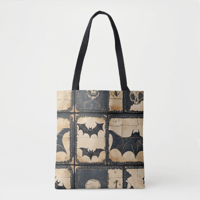 Rustic Denim Halloween Patchwork Pattern Tote Bag (Front)