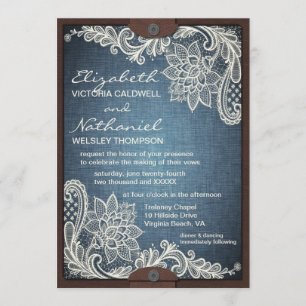 Rustic Denim Lace & Leather Wedding Invitation