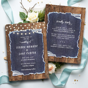 Rustic Denim Lights Country Cowboy RSVP Wedding Invitation