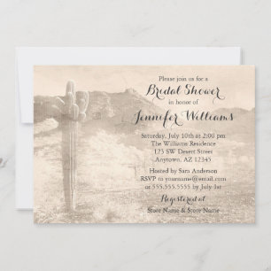 Rustic Desert Cactus Tan Bridal Shower Invitation