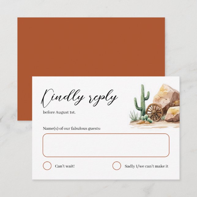 Rustic Desert Cactus Western Wedding  RSVP Card (Front/Back)