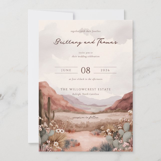 Rustic Desert Landscape Watercolor Invitation (Front)
