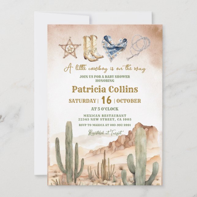 Rustic Desert Succulent Cactus Baby Shower Invitation (Front)