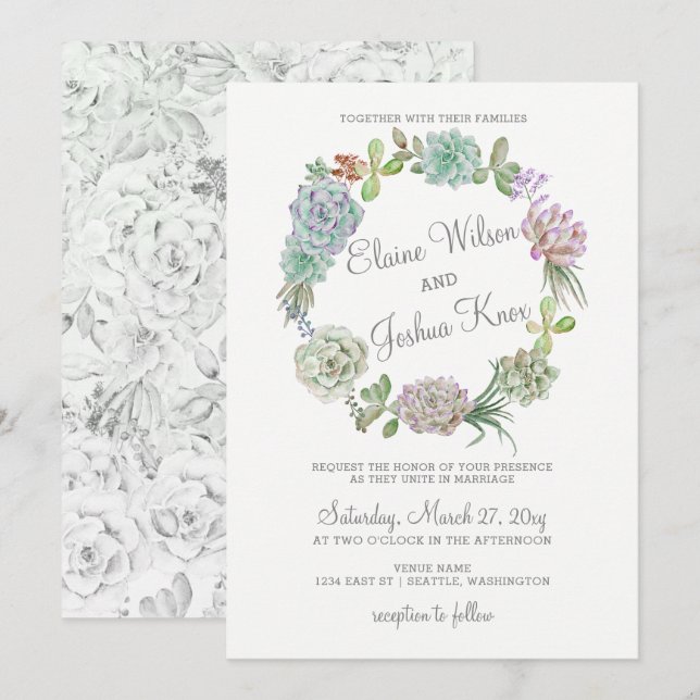 Rustic Desert Succulent Wreath Wedding Invitation (Front/Back)