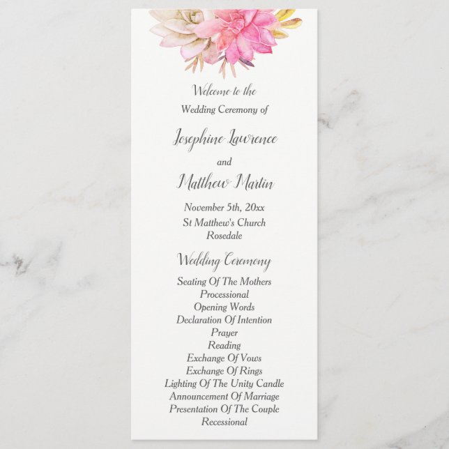 Rustic Desert Succulents Wedding Programs Programme (Front)
