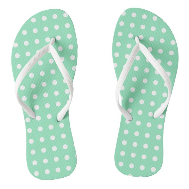 Rustic Design White Dotted Mint Green Template Flip Flops (Footbed)