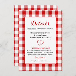 Rustic Details Directions Gingham Red White Checks Invitation