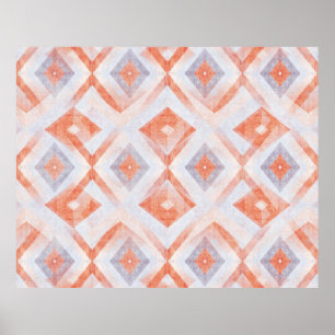 Rustic Diamond Geometric in Terracotta and Blue Poster