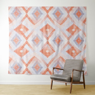 Rustic Diamond Geometric in Terracotta and Blue Tapestry