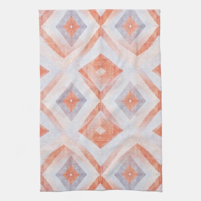 Rustic Diamond Geometric in Terracotta and Blue Tea Towel (Vertical)