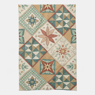 Rustic Diamond Patchwork Pattern - Geometric Tea Towel