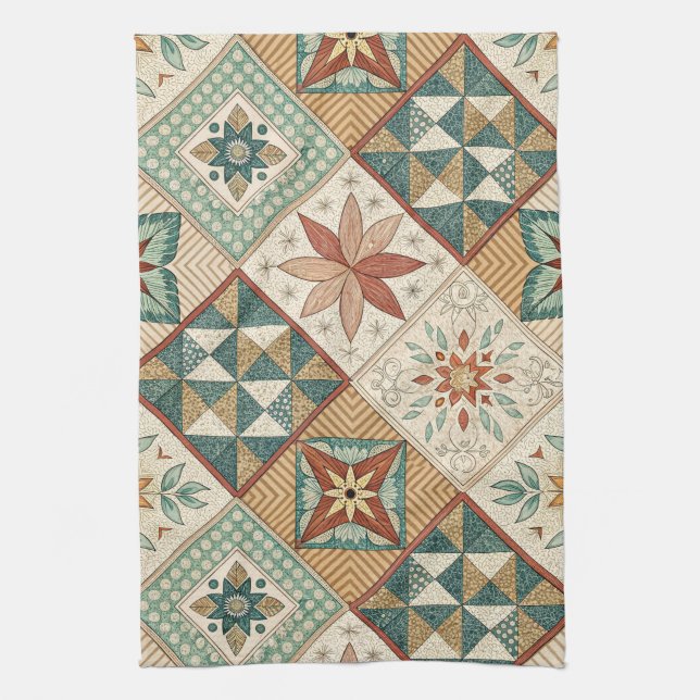 Rustic Diamond Patchwork Pattern - Geometric Tea Towel (Vertical)